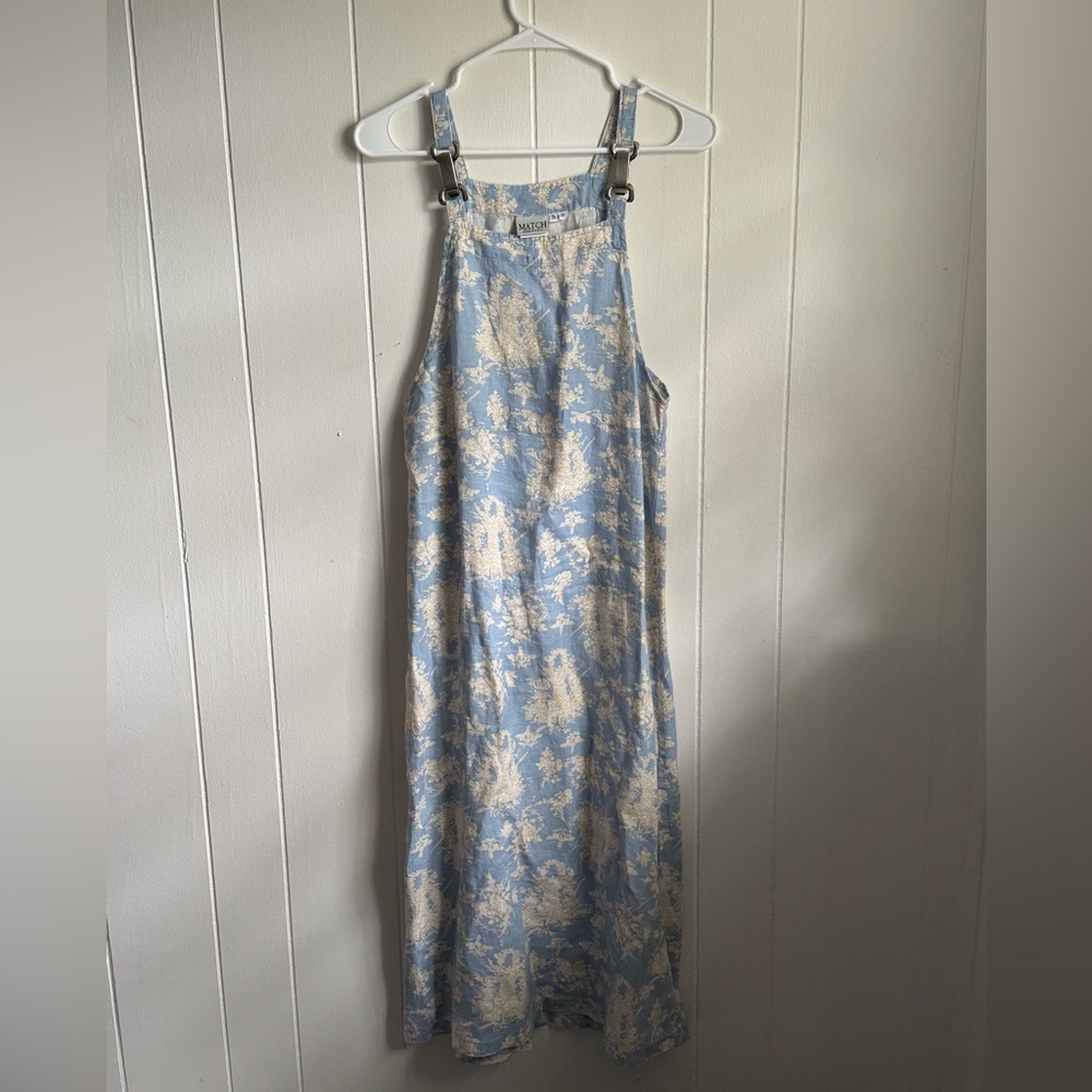 Match Blue and Cream Floral Linen Dress